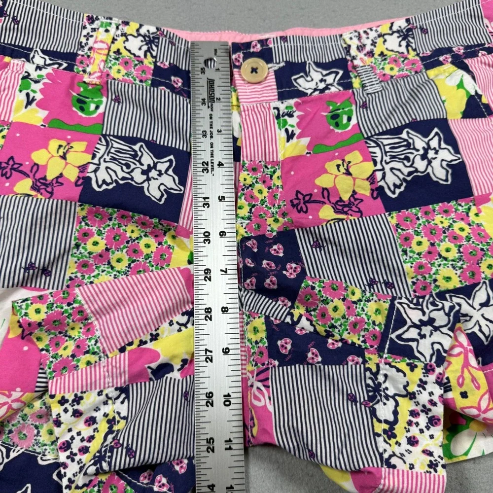 Lilly Pulitzer Patchwork Floral Striped Cotton Shorts Pink Yellow Navy Womens 8